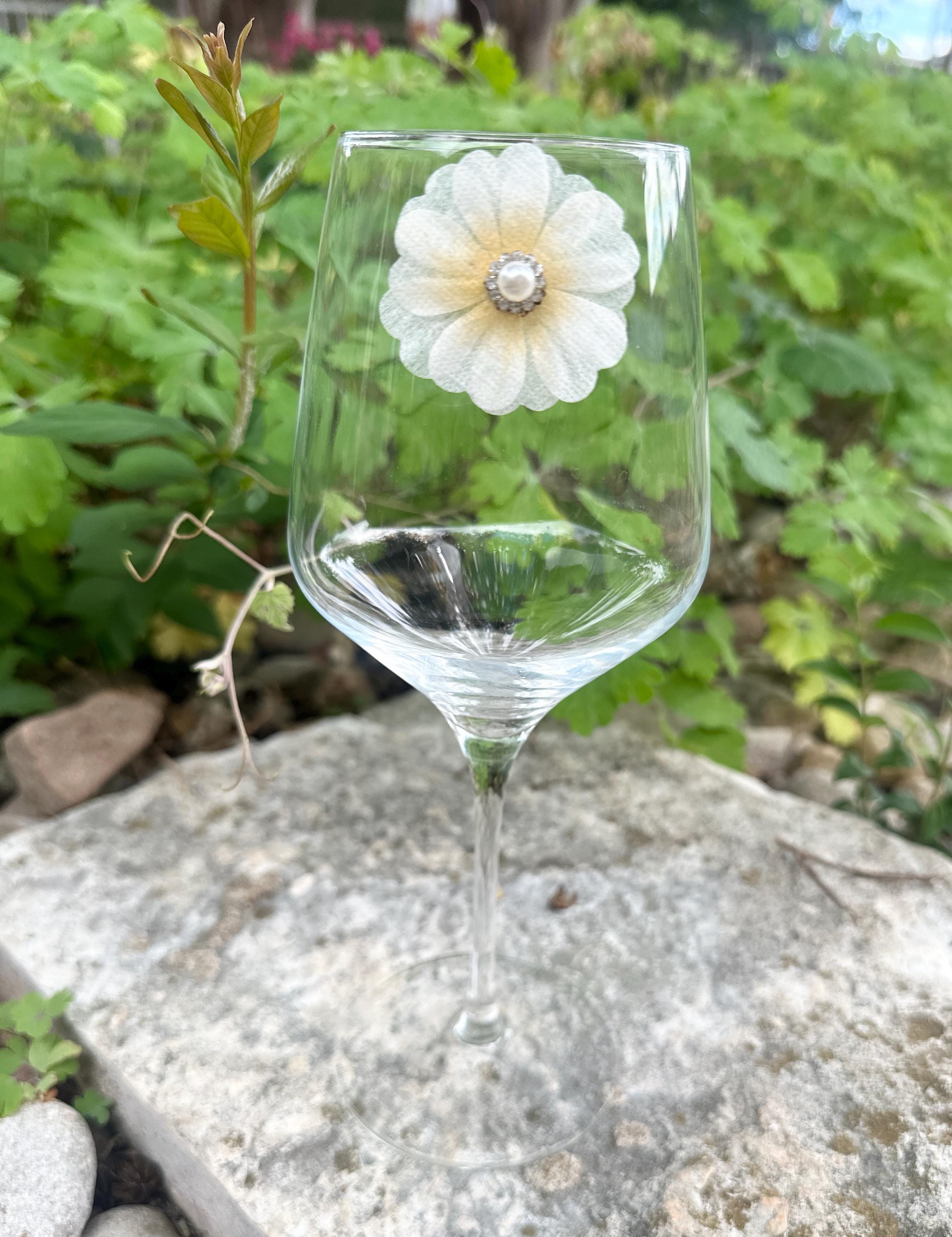 Handcrafted Floral Wine Glass Charms – Rhinestone, Pearl, Crown Accents