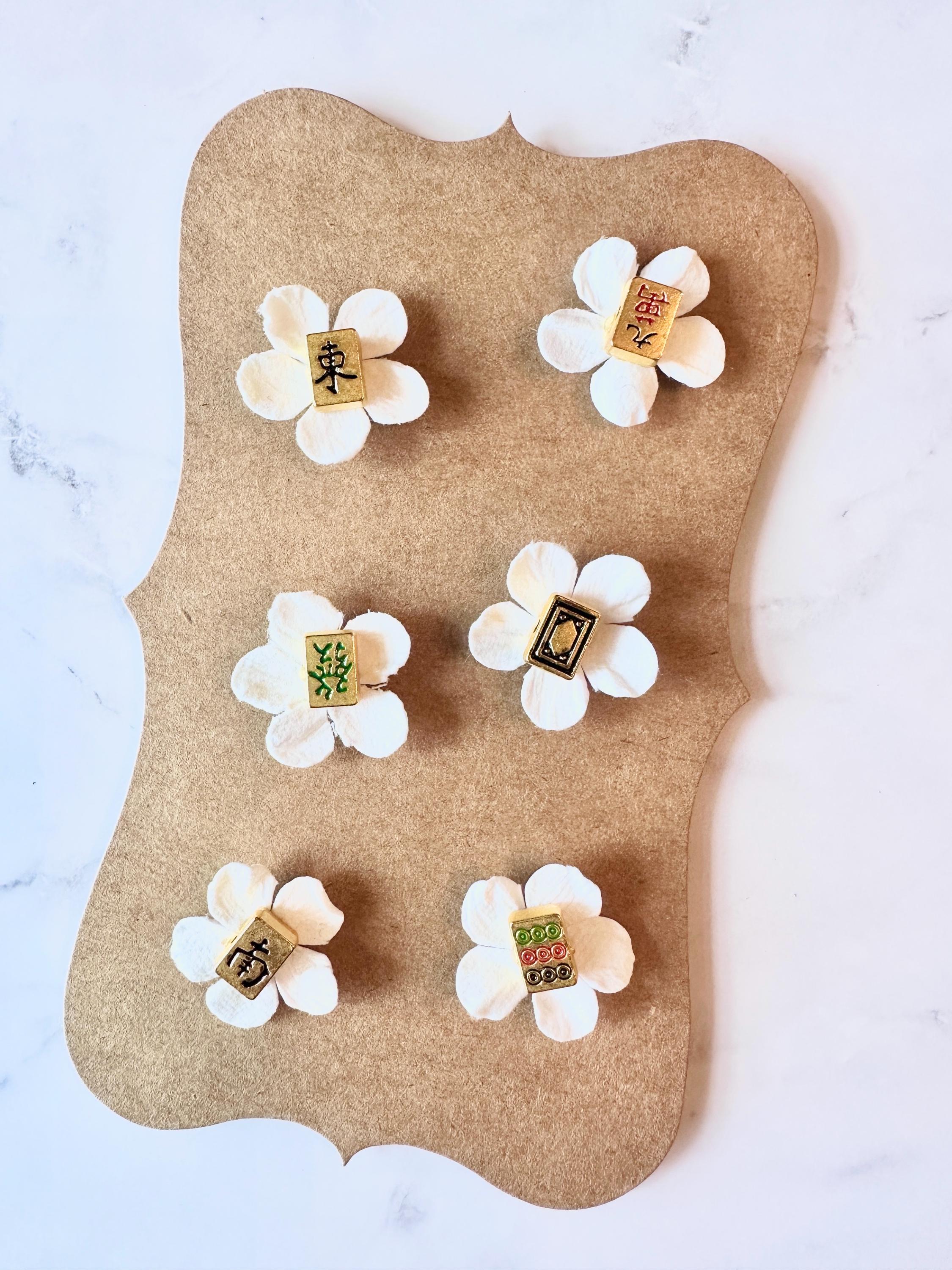 Floral Magnetic Mahjong Wine Charms, Sparkling Drink Markers, Hostess Gift, Set of 6