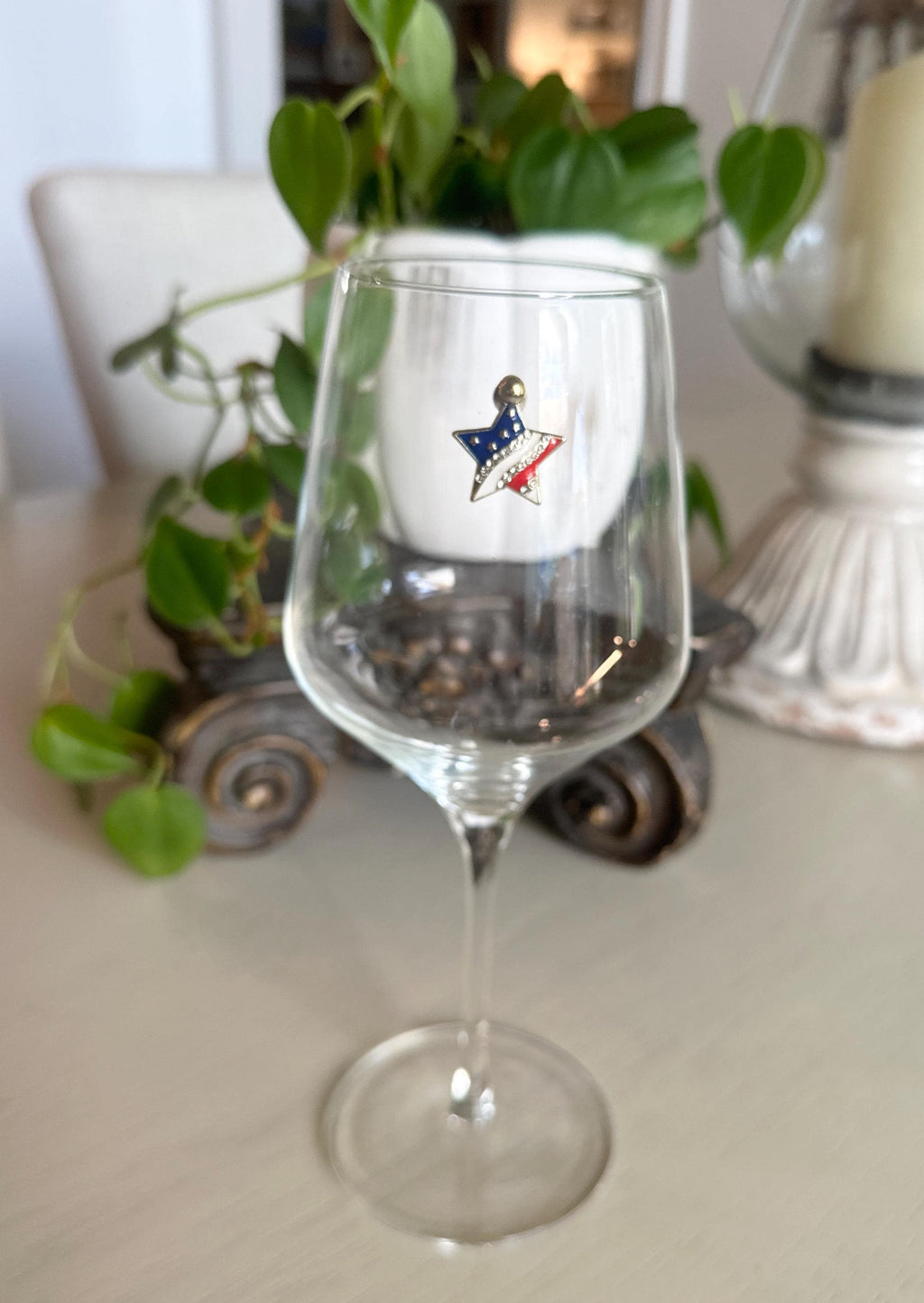 Patriotic Floral Wine Glass Markers, Party gift, 4th of July  – Set of 6