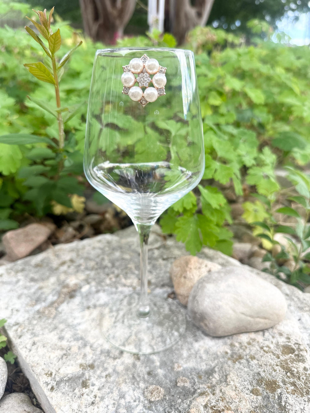 Handcrafted Floral Wine Glass Charms – Rhinestone, Pearl, Crown Accents
