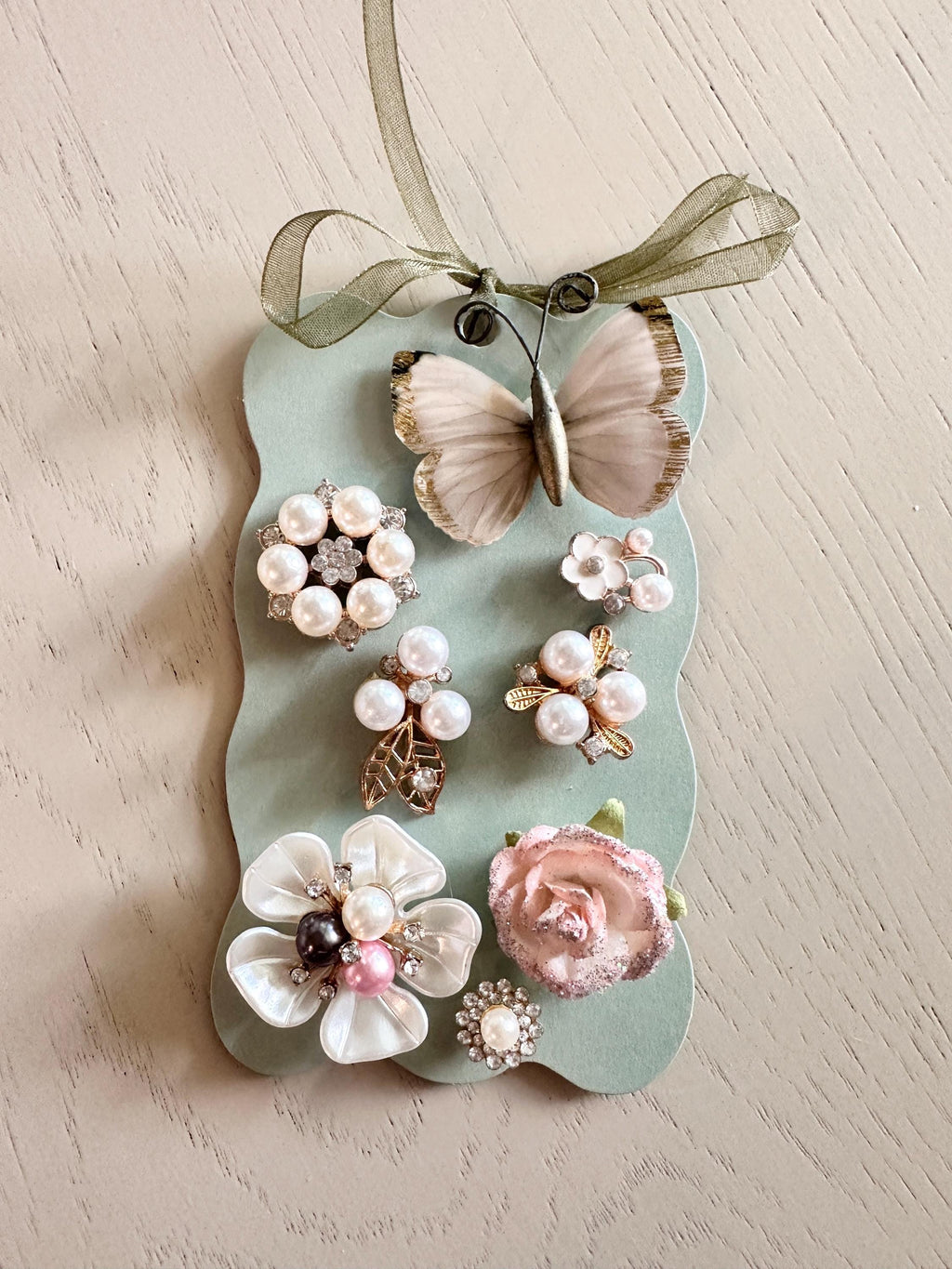 Floral Butterfly Wine Charms, Pearl Embellished Drink Markers, Hostess Gift