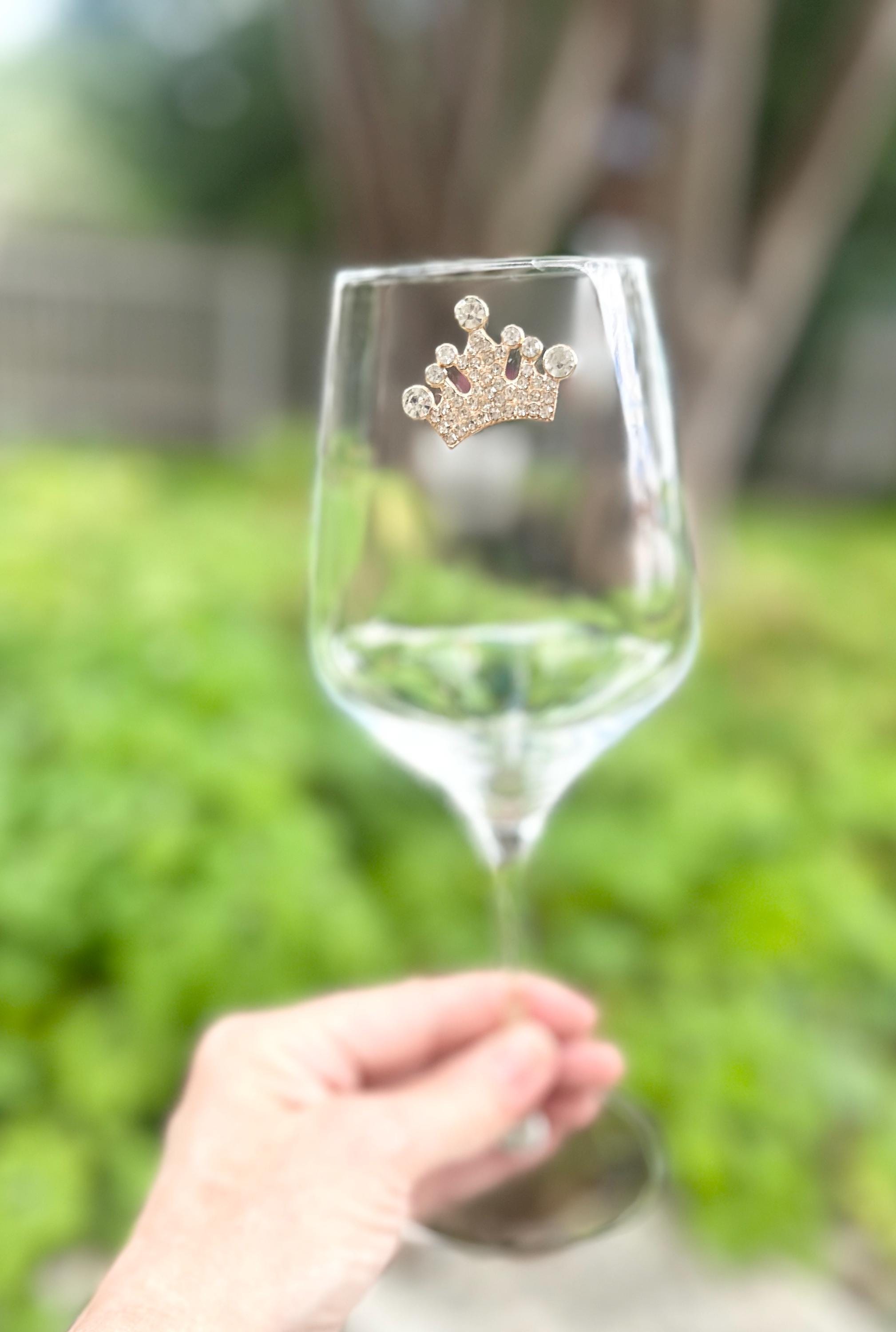 Handcrafted Floral Wine Glass Charms – Rhinestone, Pearl, Crown Accents