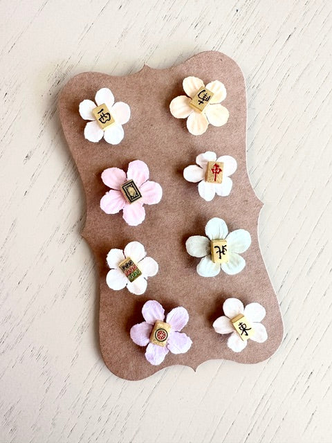 Mahjong Floral Wine Charms – Set of 8 Drink Markers, Game Night Gift, Set of 8
