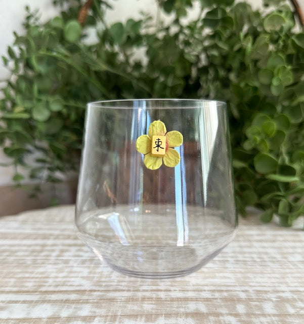 Mahjong Floral Wine Charms – Set of 8 Drink Markers, Game Night Gift, Set of 8