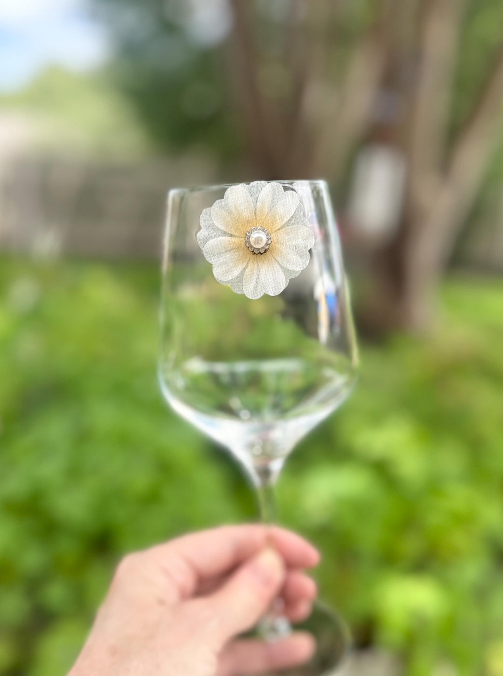 Handcrafted Floral Wine Glass Charms – Rhinestone, Pearl, Crown Accents