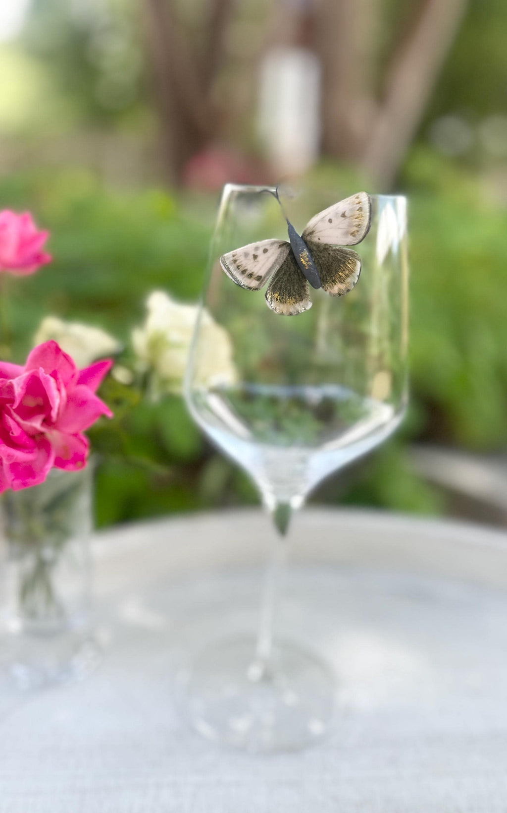 Floral Butterfly Wine Charms, Pearl Embellished Drink Markers, Hostess Gift