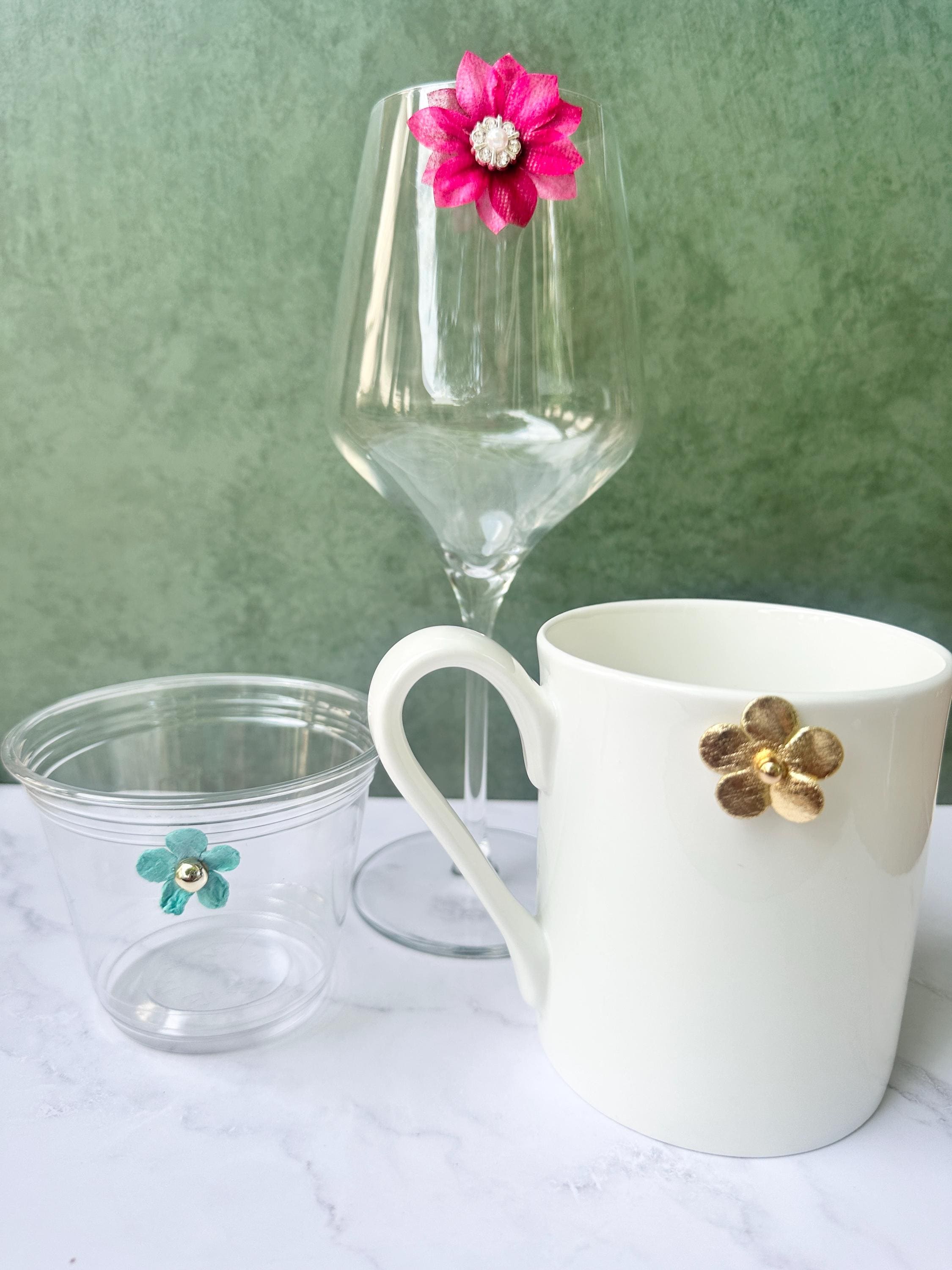 Floral Magnetic Wine Charms, Sparkling Drink Markers, Wedding Favors, Hostess Gift, Set of 6