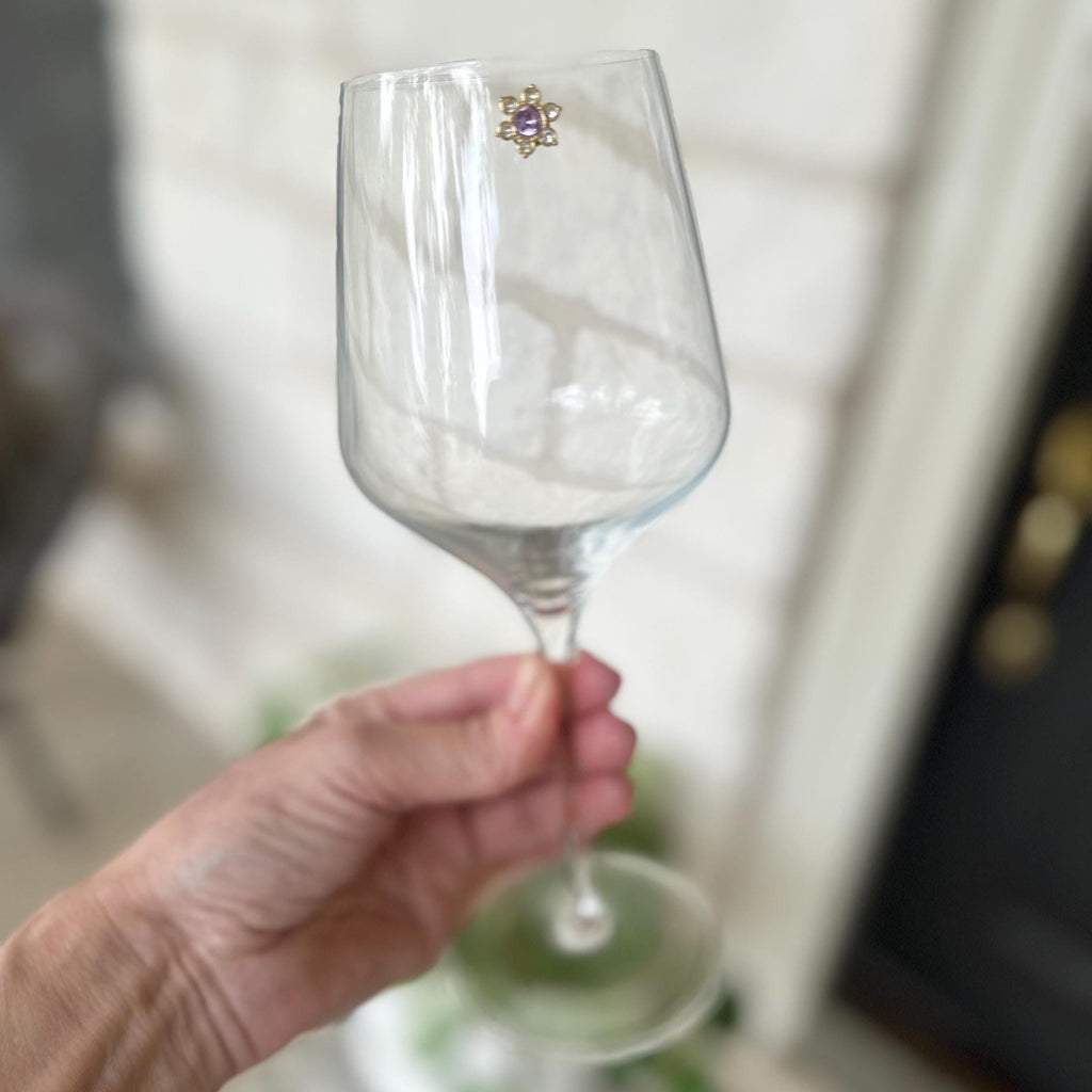 Floral Rhinestone Magnetic Wine Charms: Crystal Glass Drink Markers (Set of 8)
