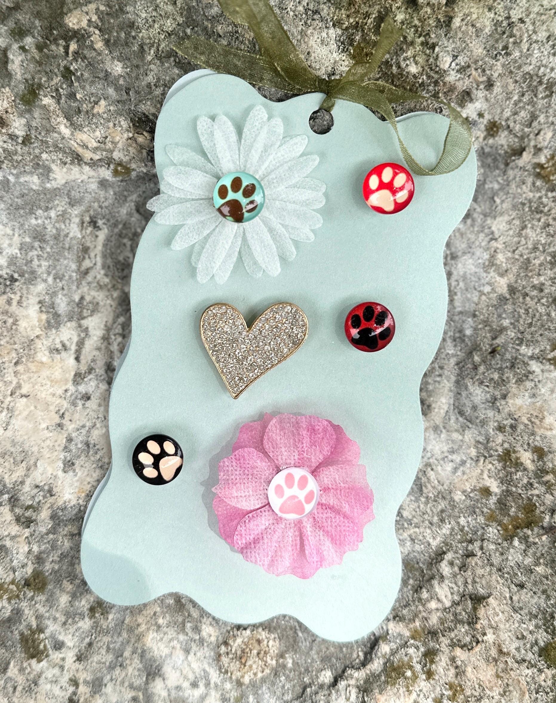 Paw Print Wine Charms, Floral Rhinestone Heart Drink Markers, Animal Lover Gift, Dog and Cat Paws, Housewarming