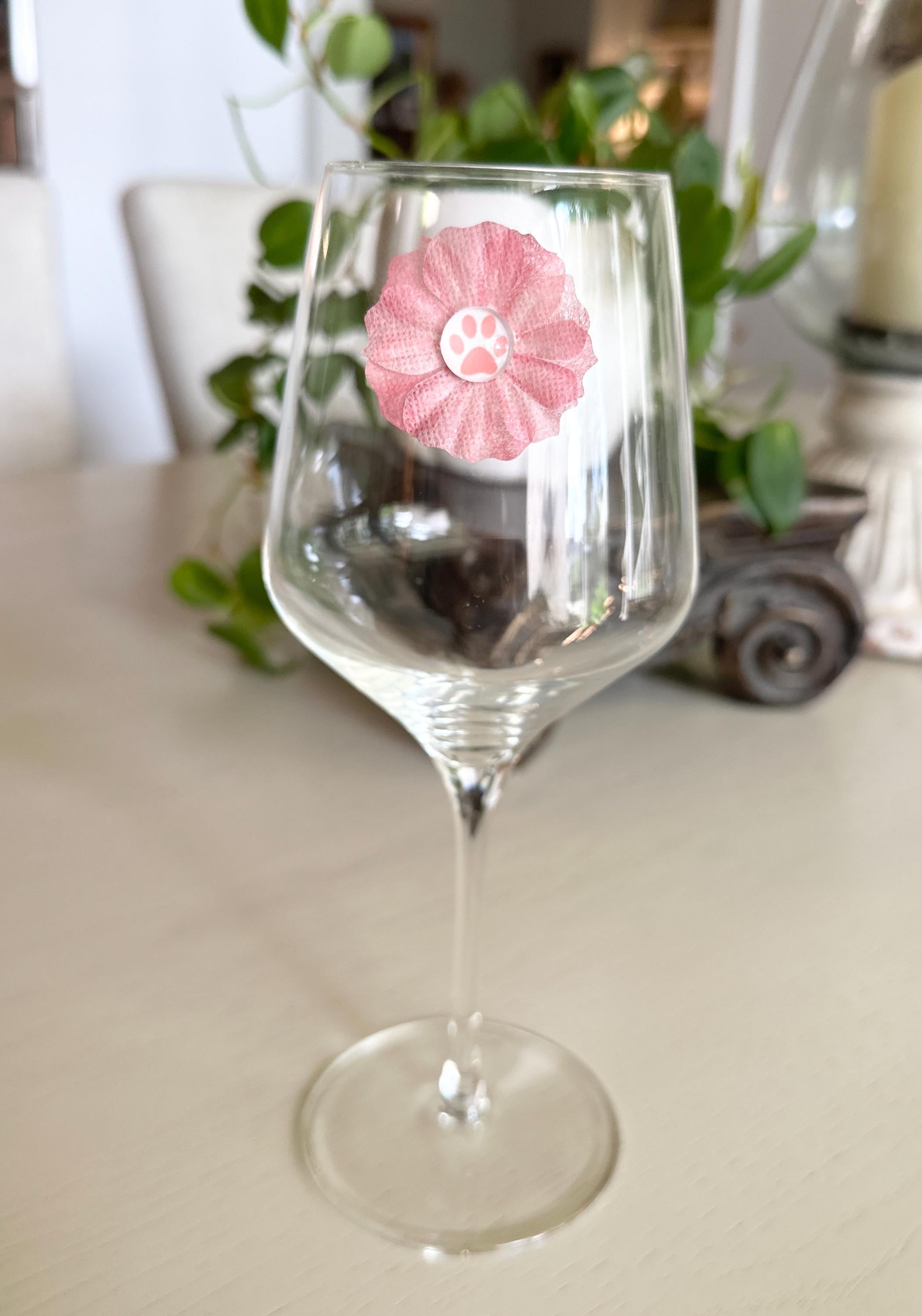 Paw Print Wine Charms, Floral Rhinestone Heart Drink Markers, Animal Lover Gift, Dog and Cat Paws, Housewarming