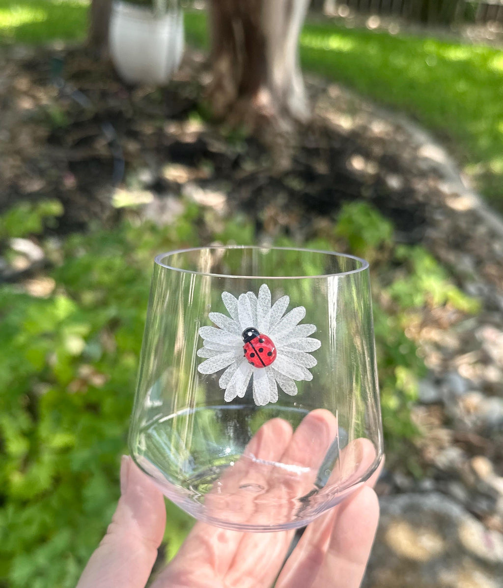 Floral Wine Charms, Sparkling Drink Markers, Wedding Favors, Hostess Gift, Sunflower, Lady Bugs