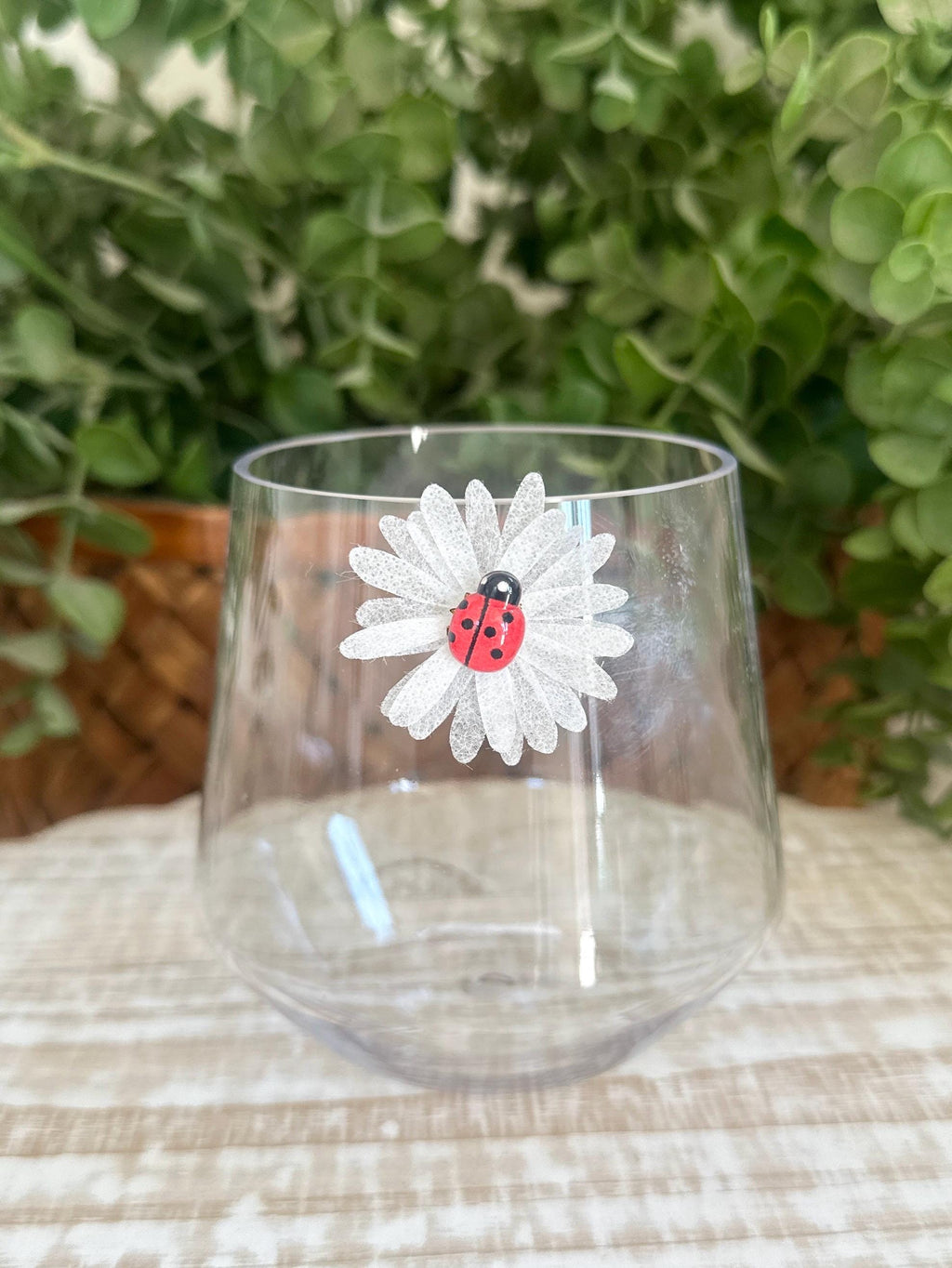 Floral Wine Charms, Sparkling Drink Markers, Wedding Favors, Hostess Gift, Sunflower, Lady Bugs