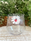 Floral Wine Charms, Sparkling Drink Markers, Wedding Favors, Hostess Gift, Sunflower, Lady Bugs