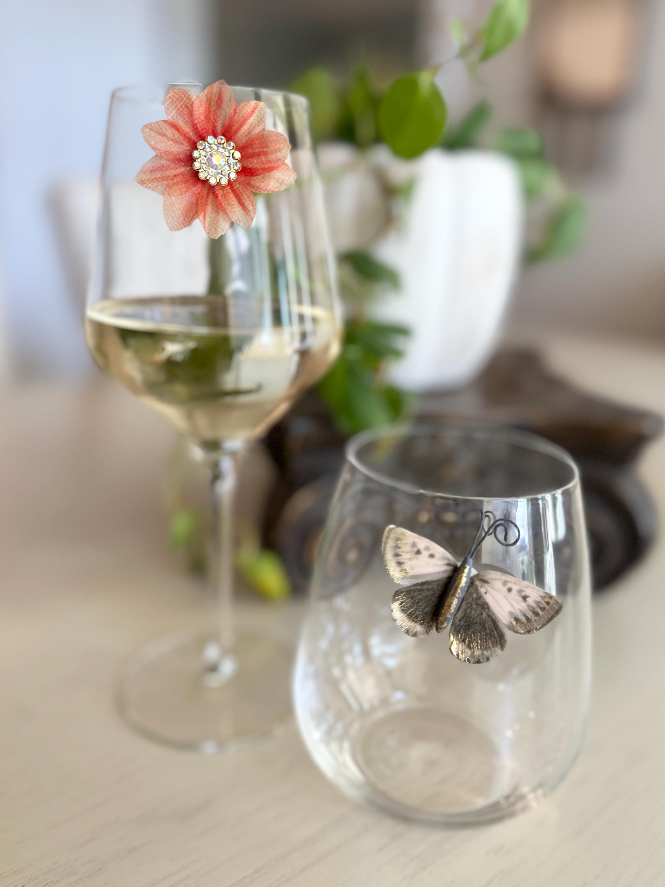 Flowers, Bling and Boots Wine Charms, Sparkling Drink Markers, Wedding Favors, Hostess Gifts, Butterfly Accent, Cowboy Boots