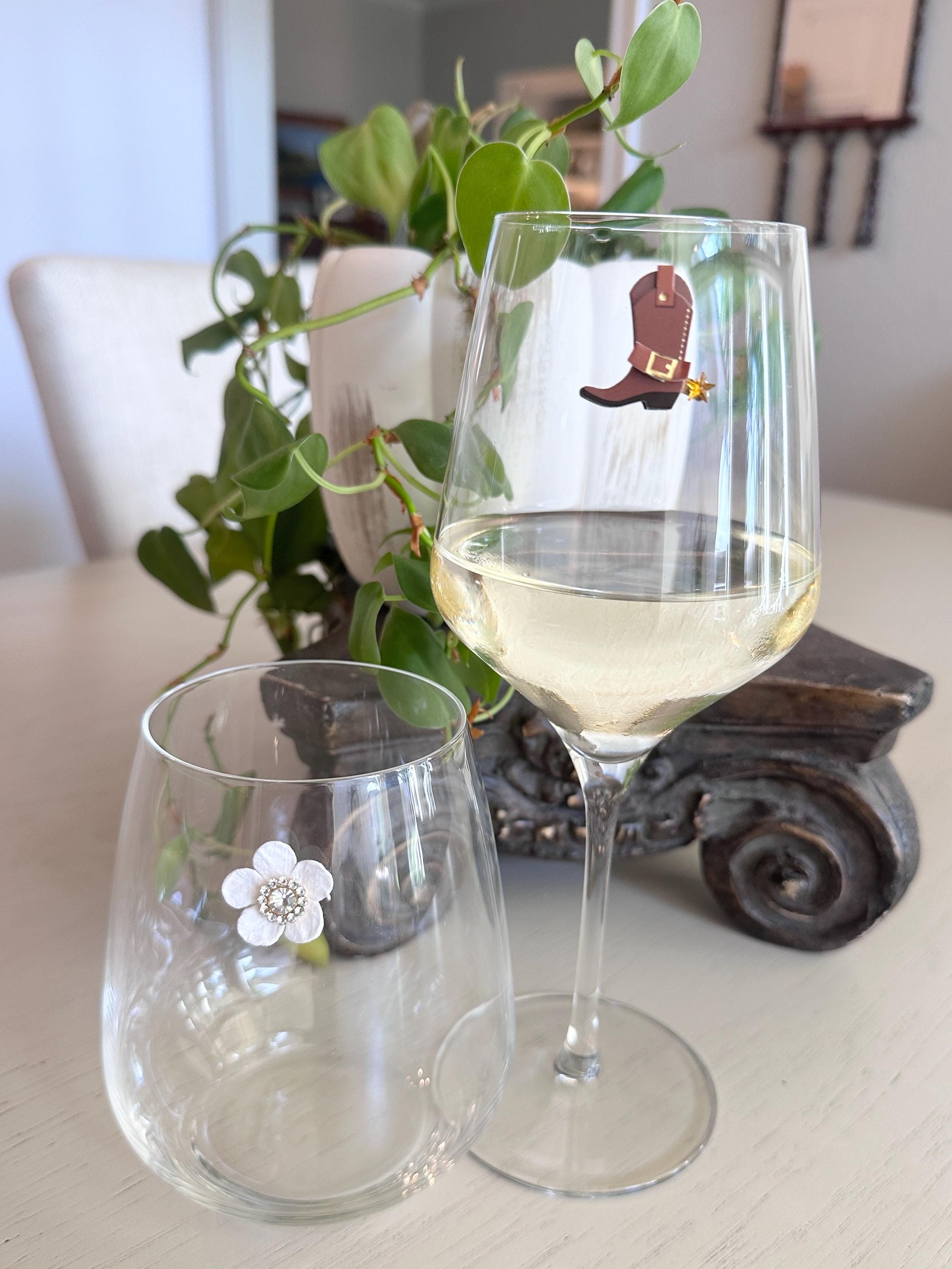 Flowers, Bling and Boots Wine Charms, Sparkling Drink Markers, Wedding Favors, Hostess Gifts, Butterfly Accent, Cowboy Boots