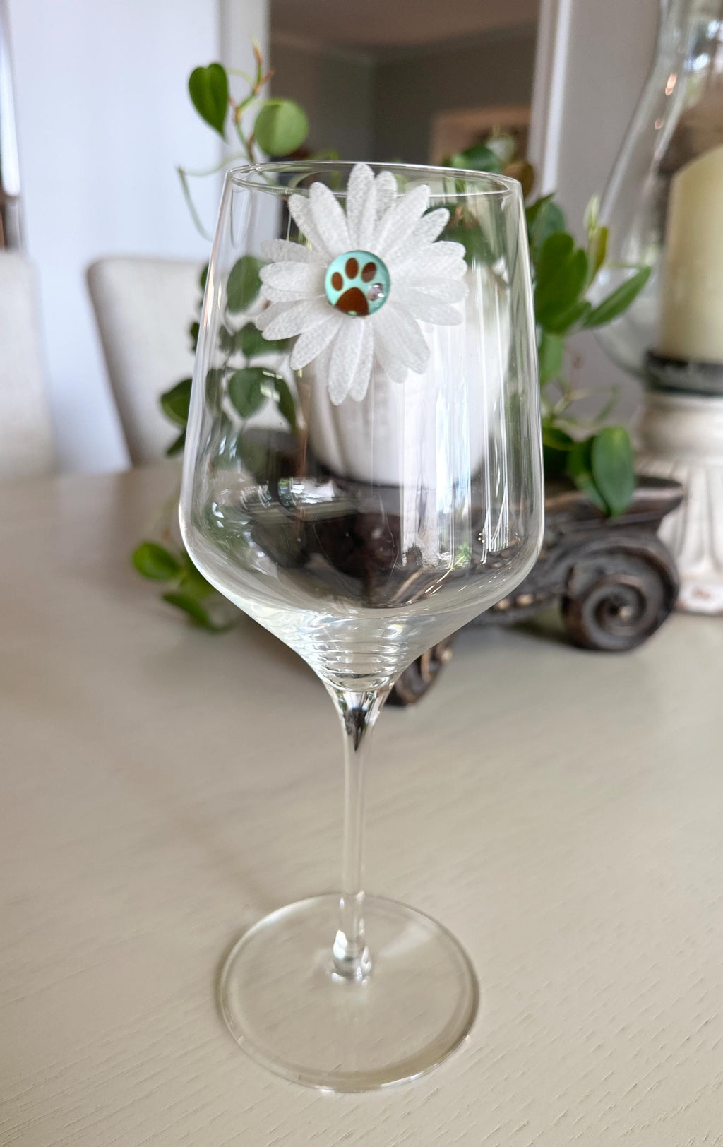 Paw Print Wine Charms, Floral Rhinestone Heart Drink Markers, Animal Lover Gift, Dog and Cat Paws, Housewarming
