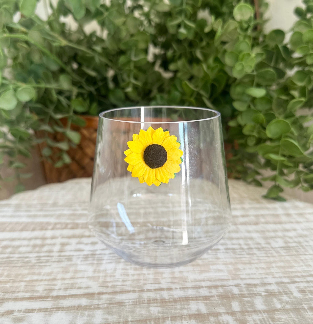 Floral Wine Charms, Sparkling Drink Markers, Wedding Favors, Hostess Gift, Sunflower, Lady Bugs