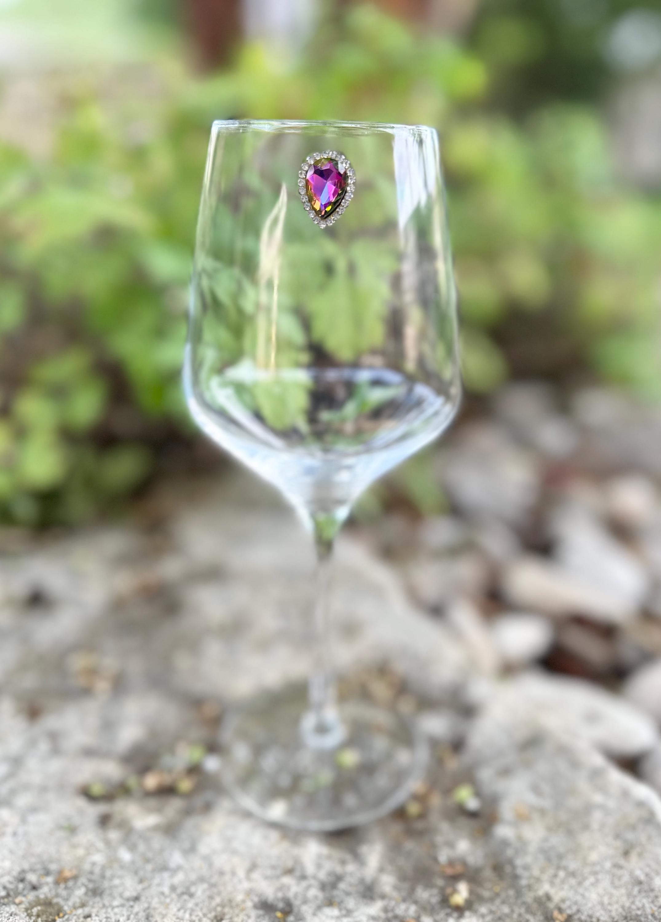 Rhinestone Wine Charms, Jewel-Toned Teardrop Drink Markers, Set of 6