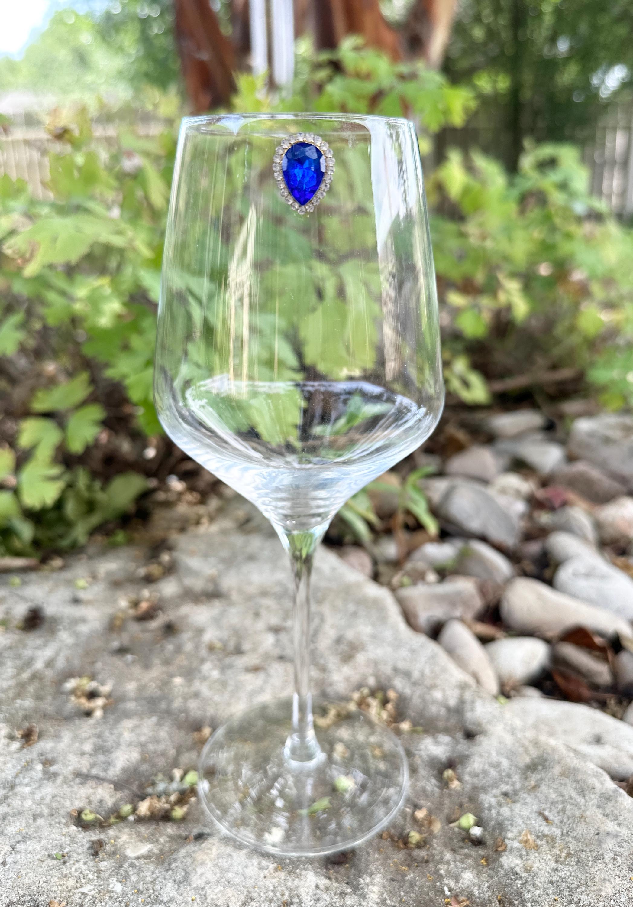 Rhinestone Wine Charms, Jewel-Toned Teardrop Drink Markers, Set of 6