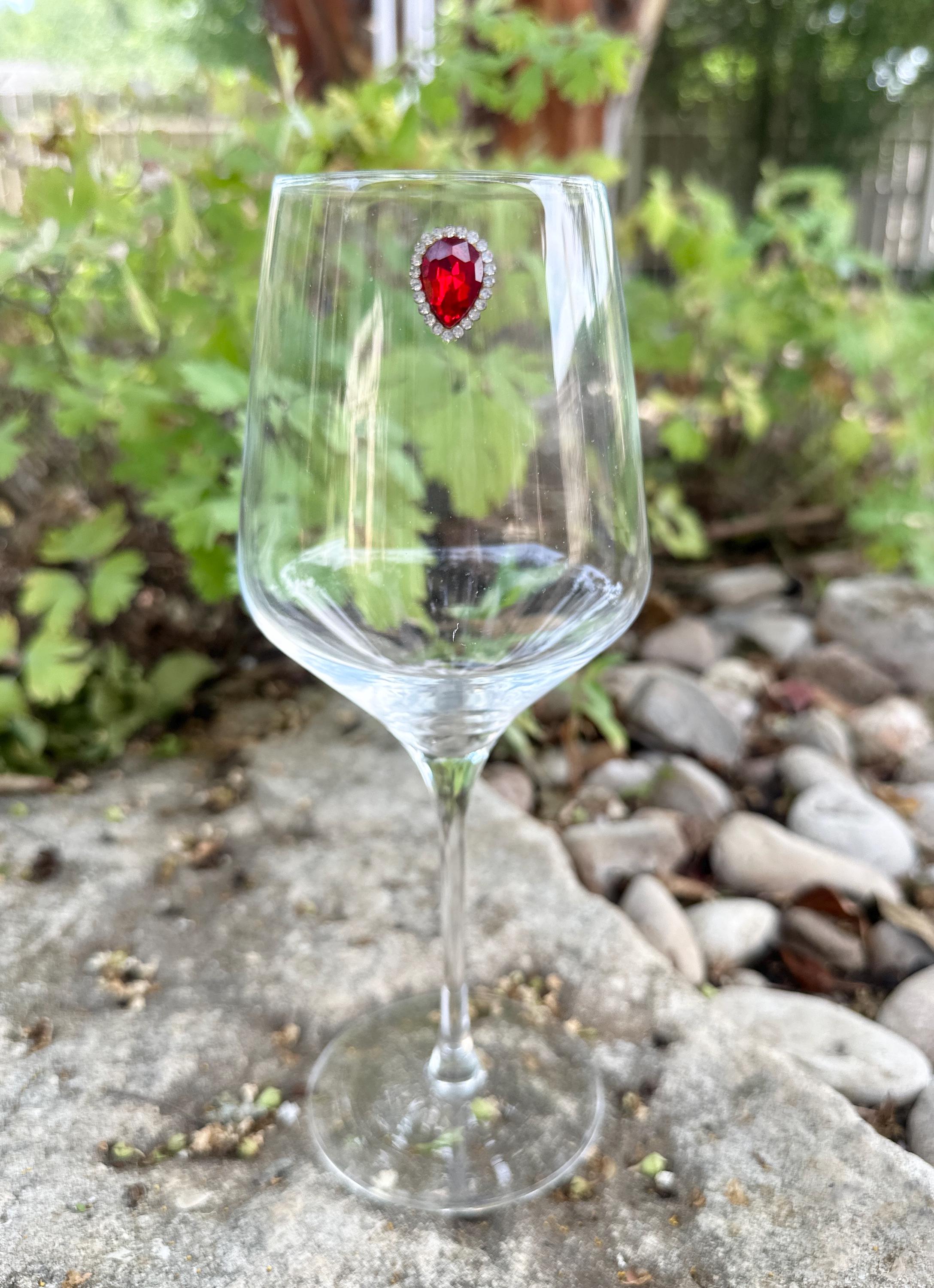 Rhinestone Wine Charms, Jewel-Toned Teardrop Drink Markers, Set of 6