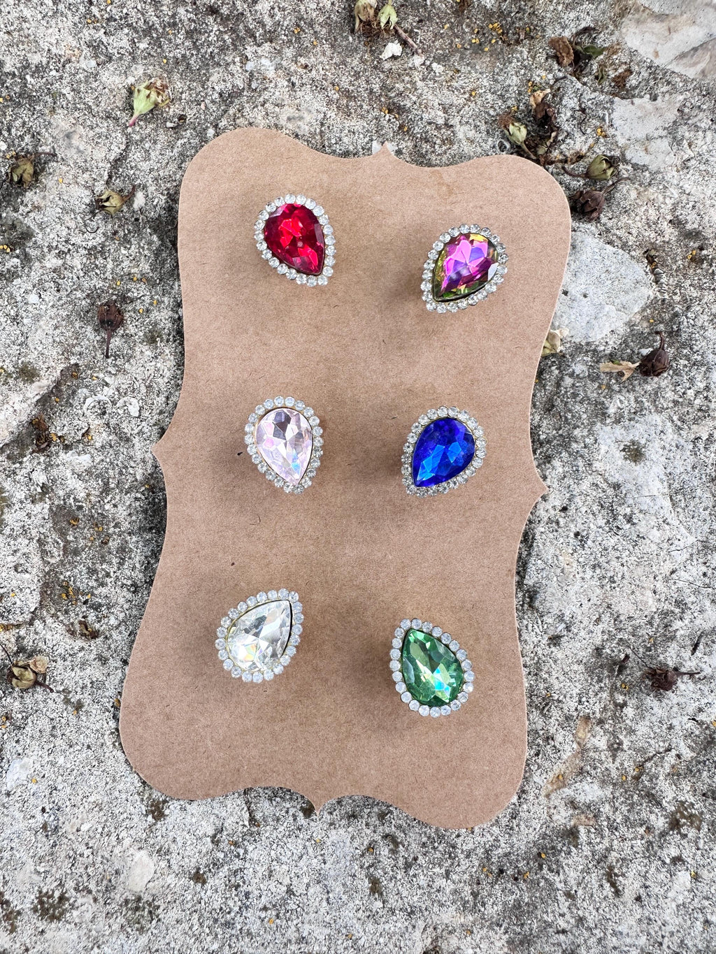 Rhinestone Wine Charms, Jewel-Toned Teardrop Drink Markers, Set of 6