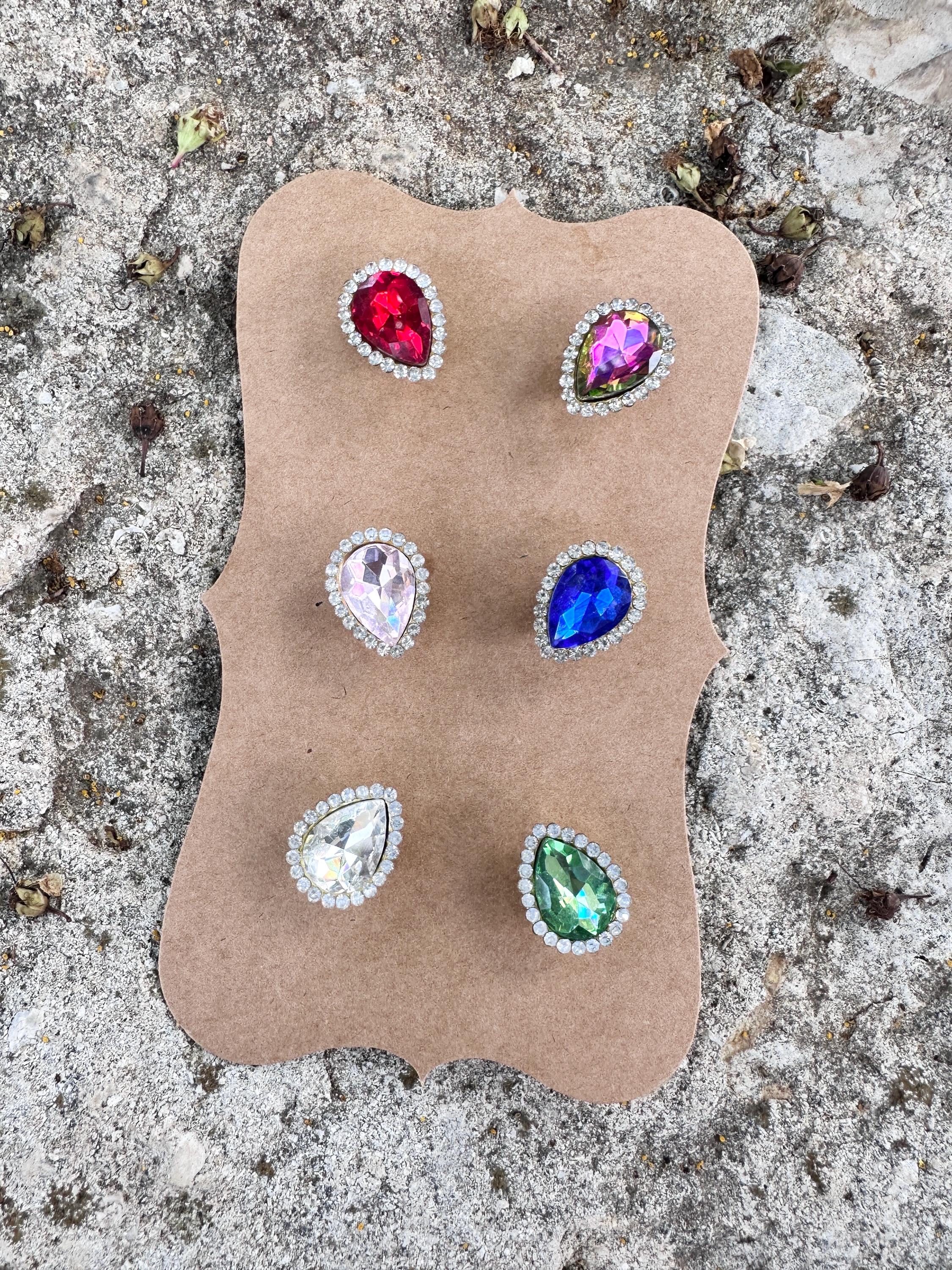 Rhinestone Wine Charms, Jewel-Toned Teardrop Drink Markers, Set of 6
