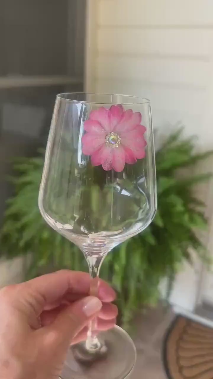 Sparkling Floral Wine Charms, Magnetic Drink Markers, Wedding Favors, Dragonfly Butterfly Set