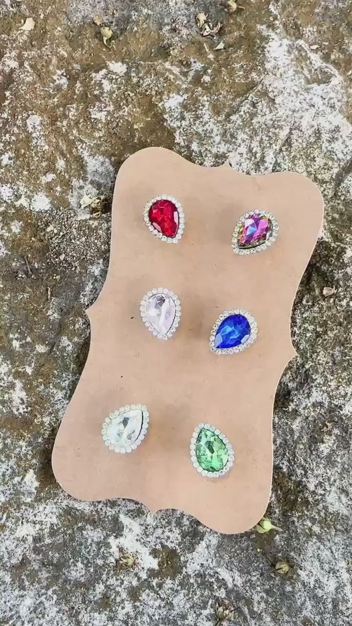 Rhinestone Wine Charms, Jewel-Toned Teardrop Drink Markers, Set of 6