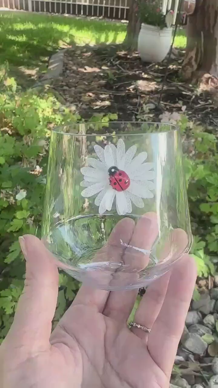 Floral Wine Charms, Sparkling Drink Markers, Wedding Favors, Hostess Gift, Sunflower, Lady Bugs